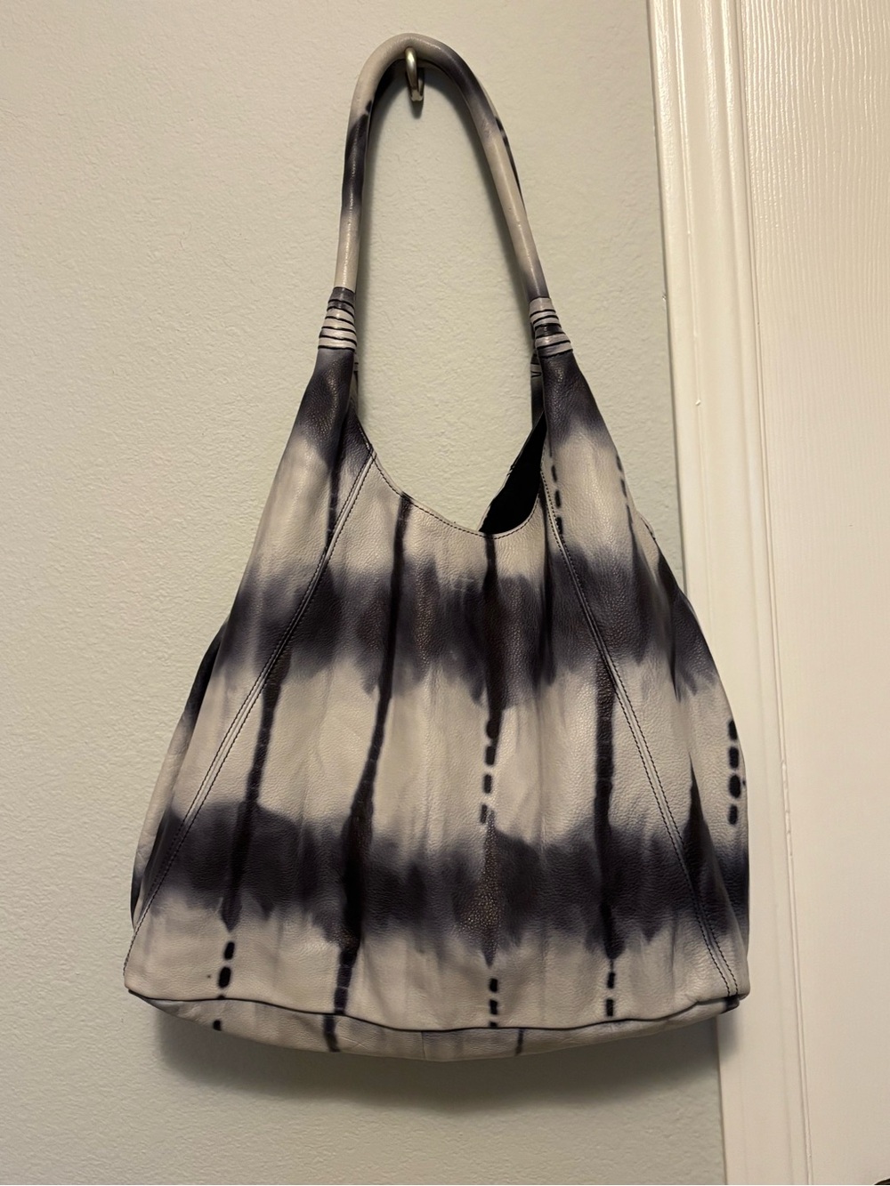 J. Jill Black and White Tie-Dye Leather Hobo